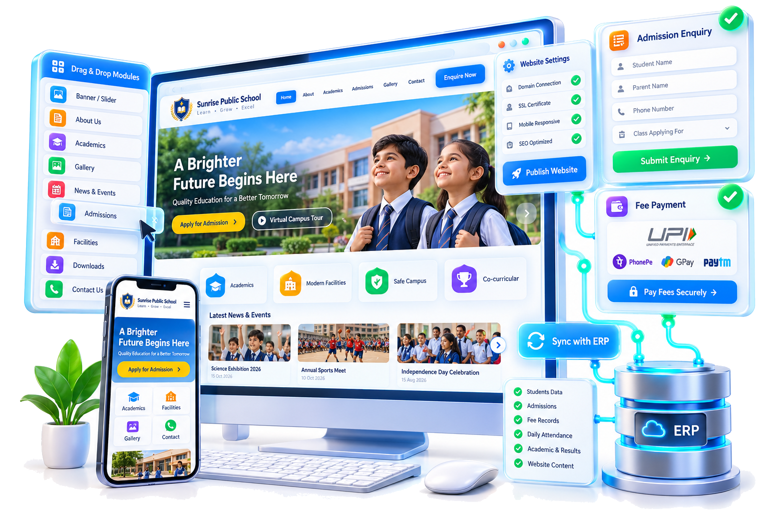 Dynamic School Website Builder & Live ERP CMS
