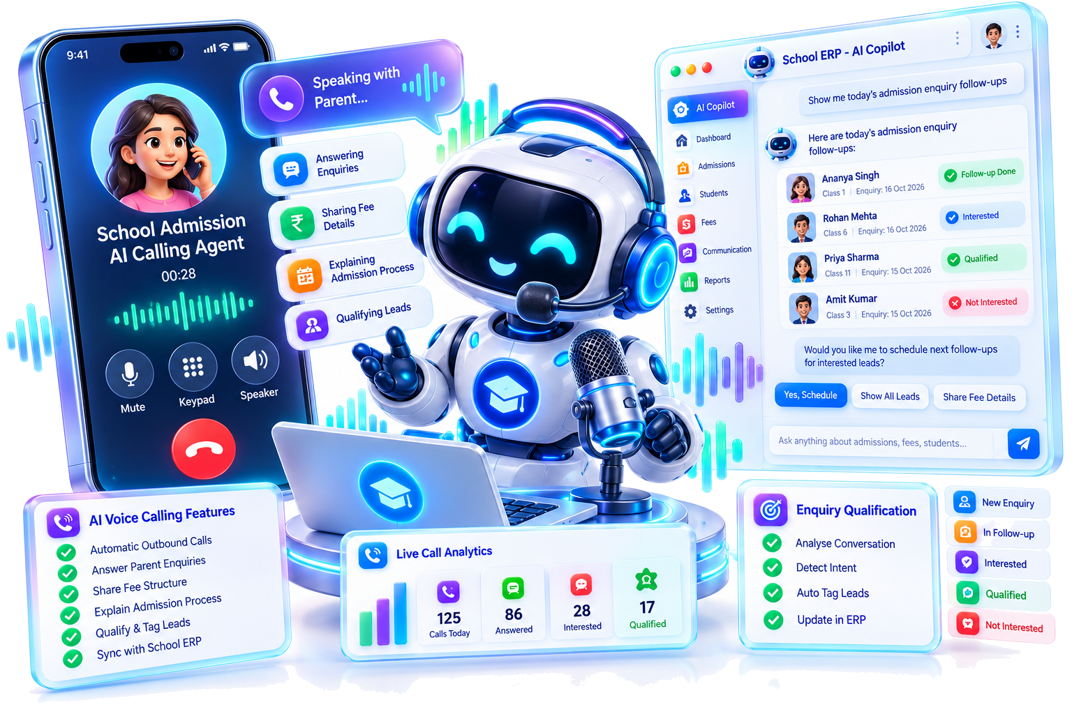 AI Voice Calling, ERP Copilot & Academic Suite